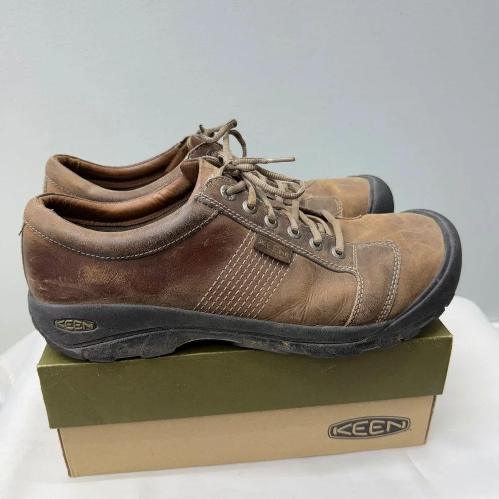 Keen Austin Mens 15 Brown Leather Lace Up Shoes Low Top Oxford Sneakers